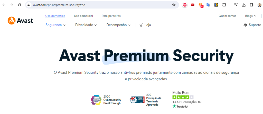 Site oficial do Avast Premium Security antivírus