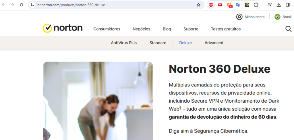 Site oficial do Norton 360 Deluxe antivírus